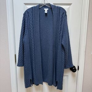 J Jill Womens Cotton Open Front Cable Knit Cardigan Size XL Minimalist Capsule